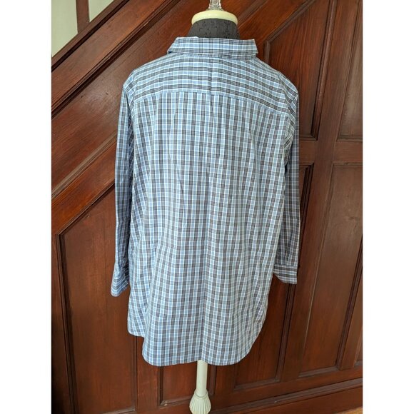 L.L.Bean Wrinkle-Free Plaid Button-Down Shirt 2X Blue/White Long Sleeve - Picture 2 of 6